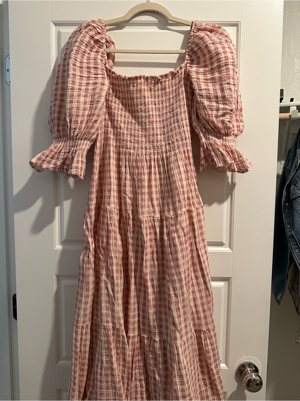 “Nothing Fits But” Smocked Pink Gingham Dress
